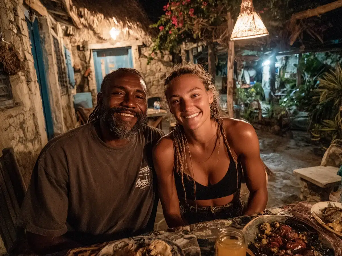 Couple enjoying an authentic experience with the local community in the Galapagos