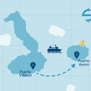 Mapa del trayecto en ferry de Isabela a Santa Cruz, Galápagos