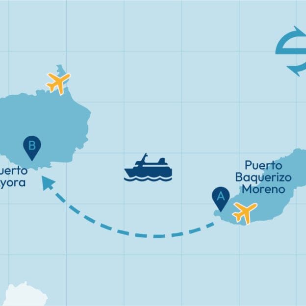 Mapa del recorrido en ferry de San Cristóbal a Santa Cruz en Galápagos