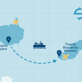 Mapa de ruta en ferry de Santa Cruz a San Cristóbal en Galápagos