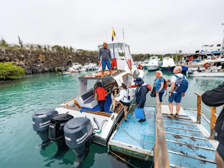 Grupo de turistas en embarcación lista para snorkel