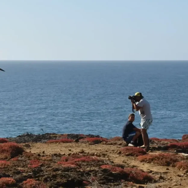 Turistas explorando los senderos volcánicos de Punta Pitt